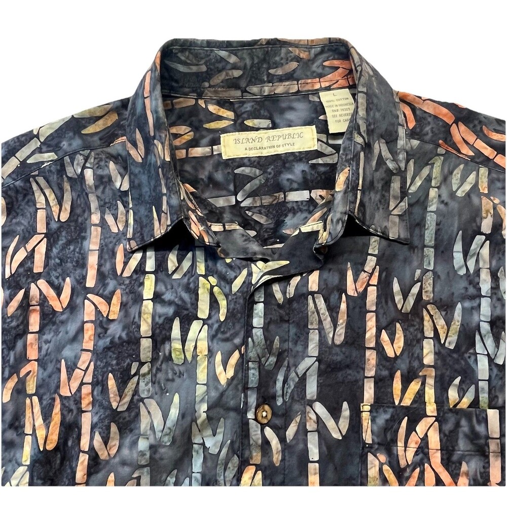 Island Republic Shirt Mens L Bamboo Watermark AOP S/S Button Down Hawaiian